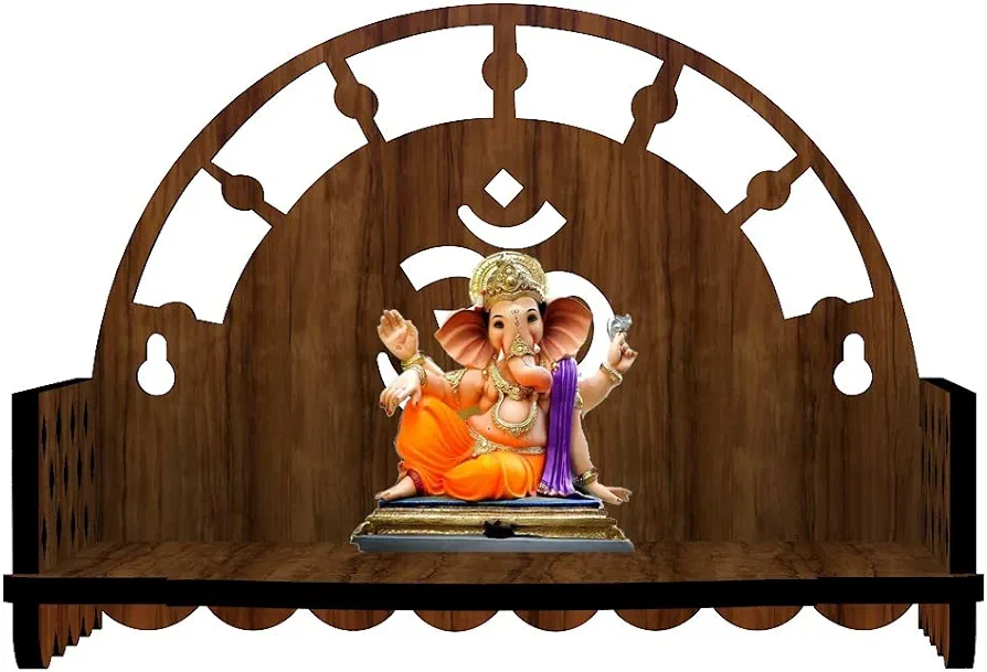 EWA Wooden Mandir for Home Puja Ghar Small Temple Stand Wall Hanging Beautiful Design Brown Color Matte Finish Engineered Wood (Temple 66) (Dark Brown) by Nitin Kitchencare
